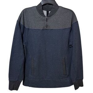 LULULEMON navy blue & gray pullover sweatshirt with 2 button neckline size Small